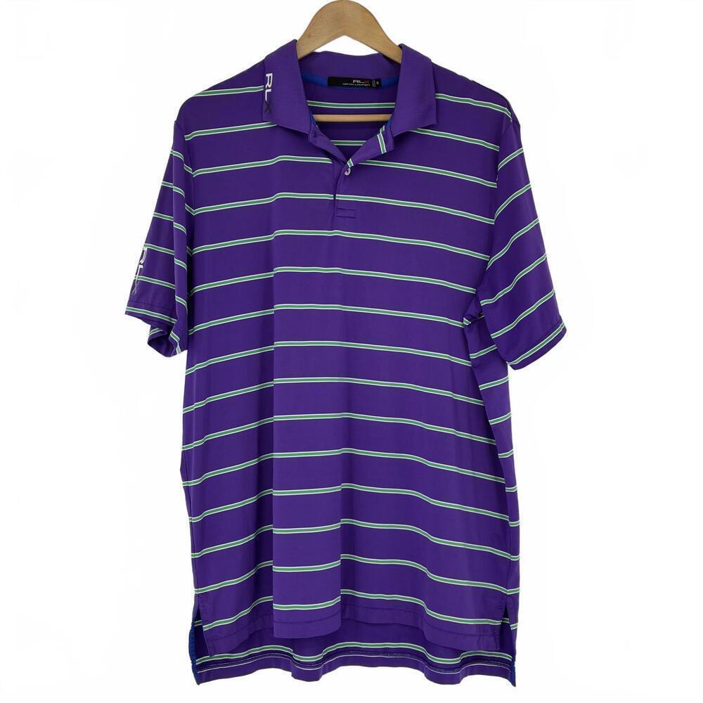 RLX Ralph Lauren Men's Purple Green White Striped Polo Golf Shirt Men's XL